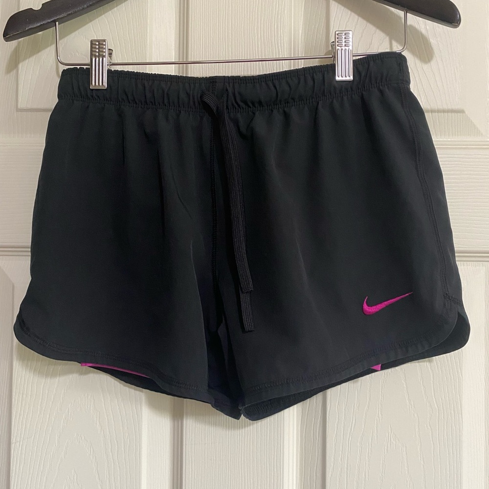 Nike Women's Athletic Shorts Black with Pink Swoosh